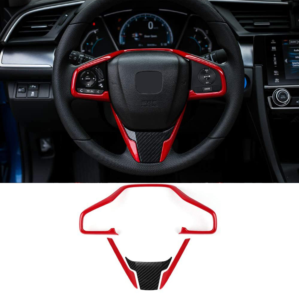 Real Carbon Fiber Interior Steering Wheel Button Trim Sticker For Civic 16-19