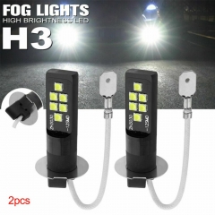 2x H3 Led Bulbs Day Time Running Lights 6000K White 3030 12SMD 1200Lm Car Lamp Fog Light